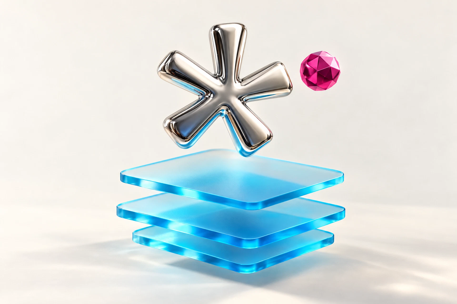 Editorial illustration of a chrome spark with translucent agent-task cards